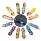 Luminous Metal Bridge Finger Skateboard Set Frosted Surface Mini Random Pattern Finger Skateboard with Light Set Kid Toy Gifts
