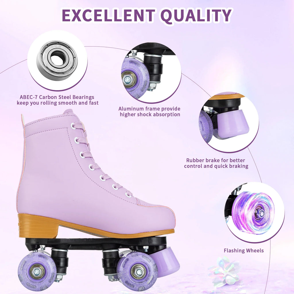 Pink Purple Blue Women Double Row Roller Skates Leather Breathable 4 wheel Sliding Skating Rollers sneakers size 31 32 33 34 35