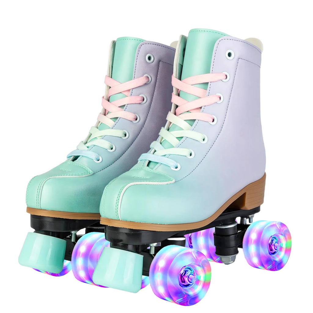 size 32 -41 Leather Double Row Roller Skates Inline Skate Shoes 4 Wheels Sneakers Women Men Adults Outdoor Sports Ice Skating
