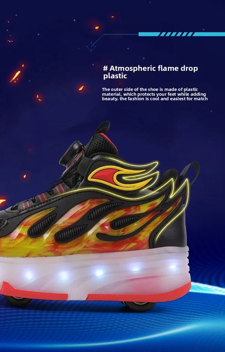 Roller Sneakers Kid Sport Gym Footwear Roller Skates 4 Wheels USB Charge Illuminated Shoes Boys Girls Casual Skateboard Shoes