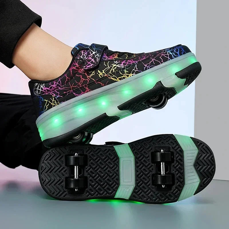 Double Row 4-Wheel Skates Roller Shoes with Wheels Dual-Purpose Racing Roller Sneakers Skateboard Shoes Speed Roller Skate Shoes