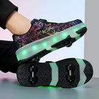 Double Row 4-Wheel Skates Roller Shoes with Wheels Dual-Purpose Racing Roller Sneakers Skateboard Shoes Speed Roller Skate Shoes