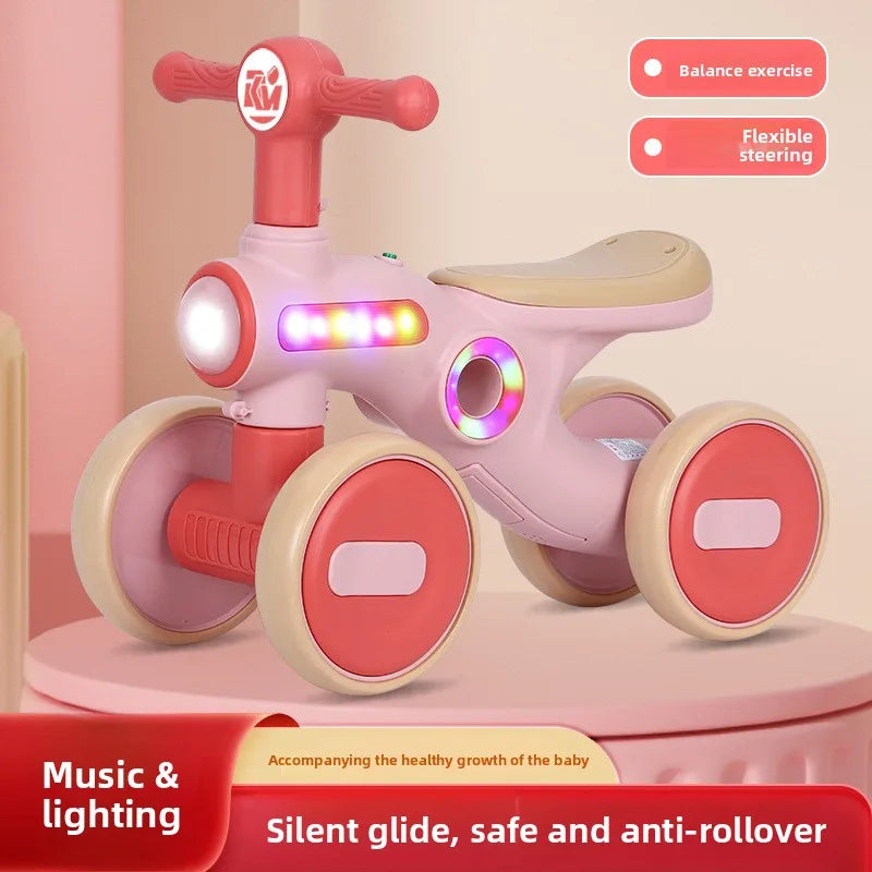 Children's Balance Bike Baby No Pedals, Anti-rollover Four-wheel Twist Wheel Lighted Wheels