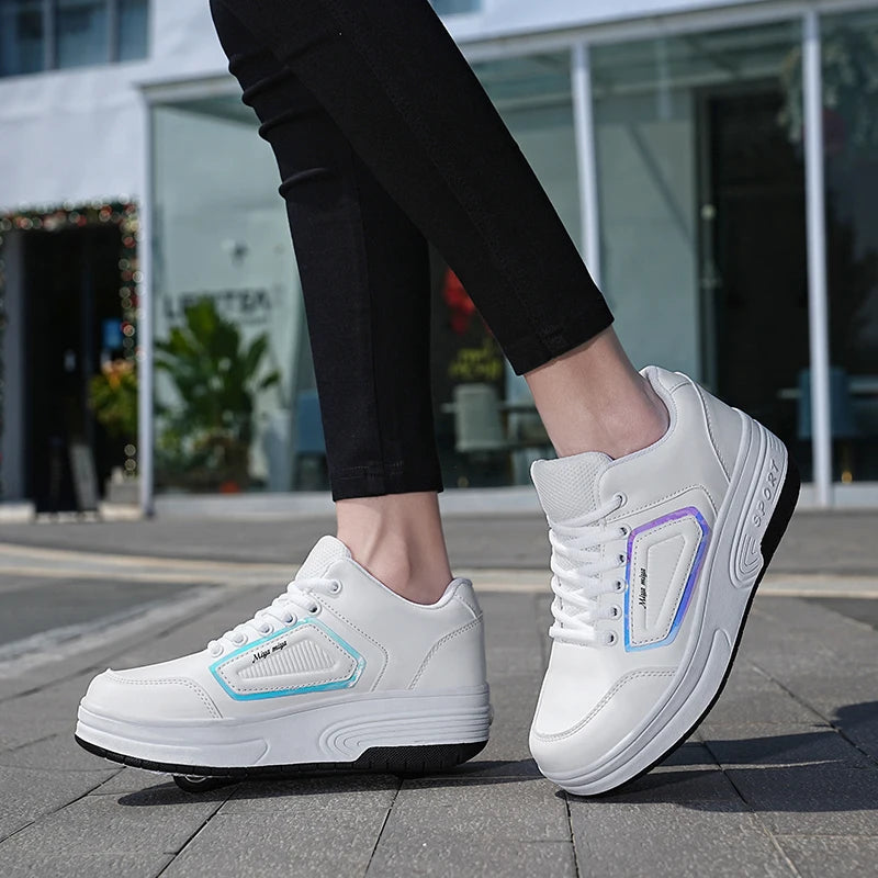 New Children'S Parkour Roller Skate Usb Charging Deformation Shoes Kids Adults Unisex Walking Running Casual Sneakers Gift