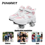 Women's High Top 4 Wheel Roller Shoes Fashionable Unisex Automatic Pop-up Sneakers With Wheels Dual-purpose Skating Casual Shoes