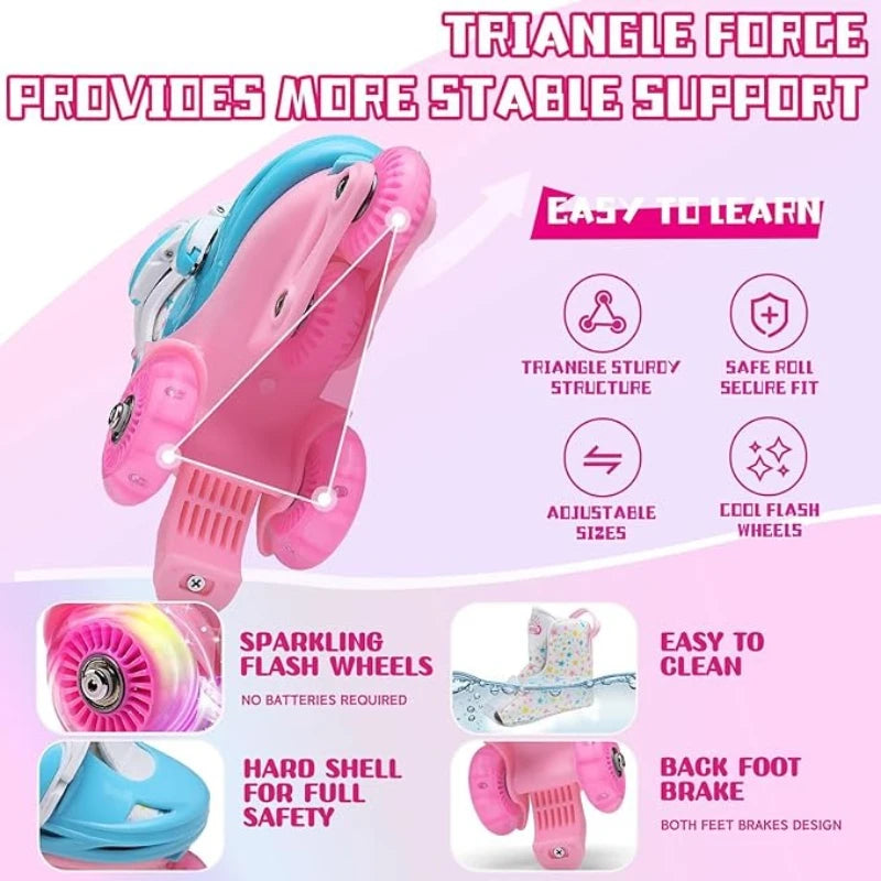 Flash Double Row Roller Skates Shoes Children's Speed Ice Skates Beginner 4-wheel Roller Skates Adjustable Size Rollers for Kids