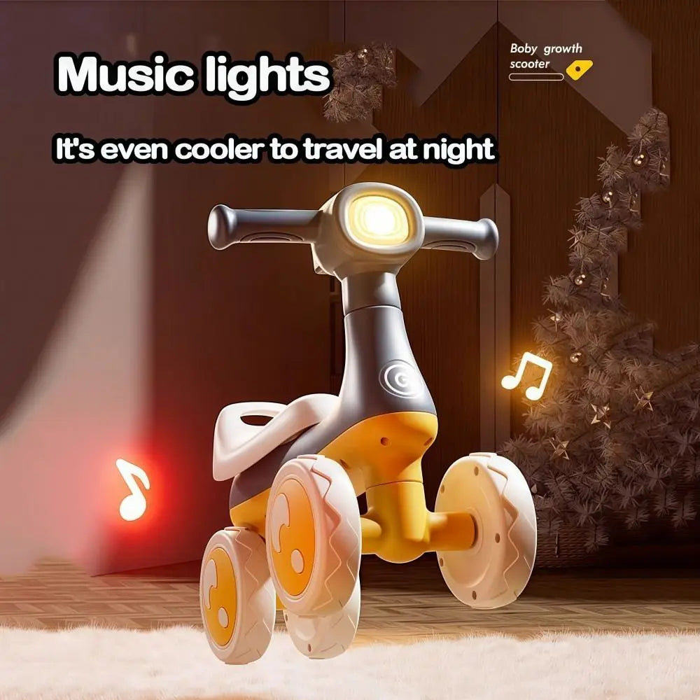 Cute 4 Wheels Baby Balance Bike with Music & Light Cartoon Mini Walker Balancing Sturdy Anti-slip Kids Scooter For 1-3 Years Old