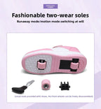 Magic Roller Skates Dual Wheel Slip-on Roller Skating Shoes 2024 New Spring Autumn Leather Surface Sports Shoes For Women Kids