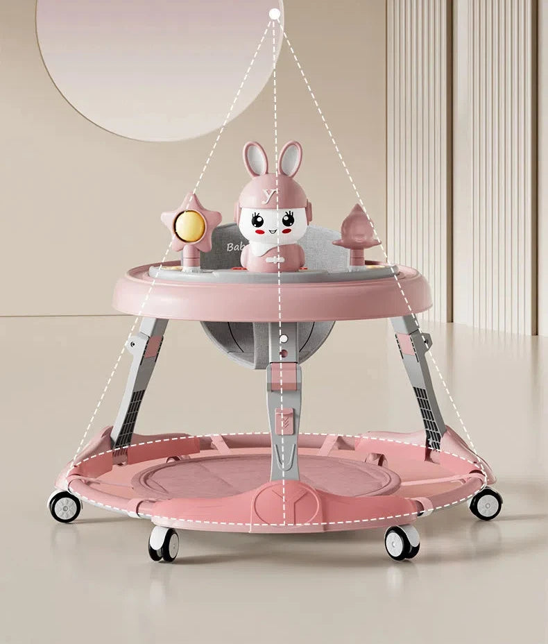 7-speed Adjustable Music Multifunctional Anti Rollover Foldable Walker for Babies Aged 6-18 Months Regular Wheel Plate Style