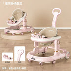 New 4-in-1 Multifunctional Baby Walker Anti-Bow Legs Anti-Tip Design 360° Swivel Silent Wheels Suitable 6-18 Months Solid Color
