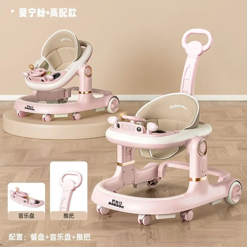 New 4-in-1 Multifunctional Baby Walker Anti-Bow Legs Anti-Tip Design 360° Swivel Silent Wheels Suitable 6-18 Months Solid Color