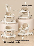 New 4-in-1 Multifunctional Baby Walker Anti-Bow Legs Anti-Tip Design 360° Swivel Silent Wheels Suitable 6-18 Months Solid Color