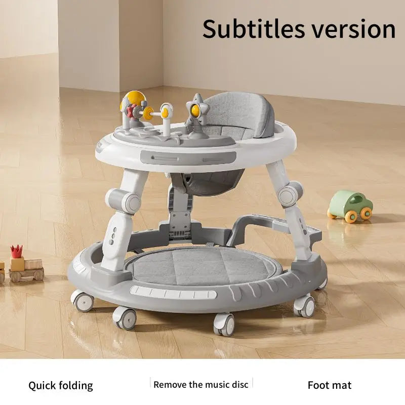 6-30 months old baby foldable baby walker multi-functional baby walking aid cart with music disc baby walker anti-slip cart