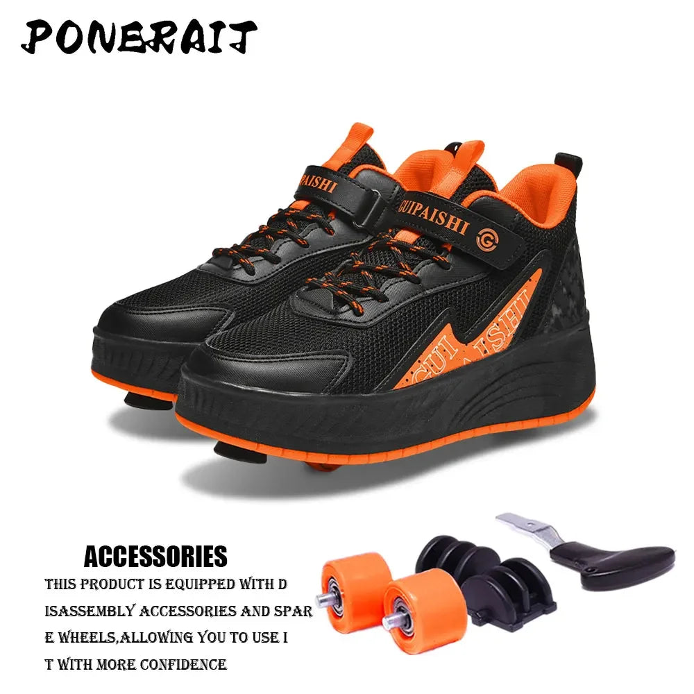 New Boys' 2 Wheel Dual-use Luminous Roller Skates For Boys And Girls Students Outdoor Wheeled Sports Shoes