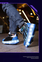 Roller Sneakers Kid Sport Gym Footwear Roller Skates 4 Wheels USB Charge Illuminated Shoes Boys Girls Casual Skateboard Shoes