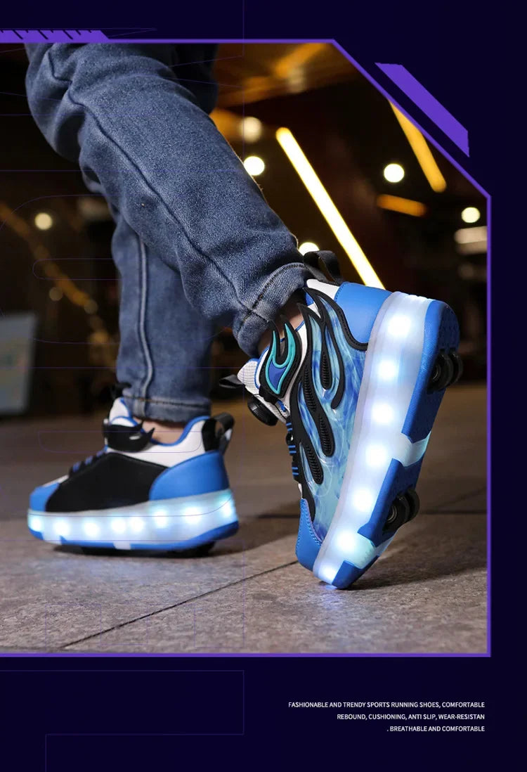 Roller Sneakers Kid Sport Gym Footwear Roller Skates 4 Wheels USB Charge Illuminated Shoes Boys Girls Casual Skateboard Shoes