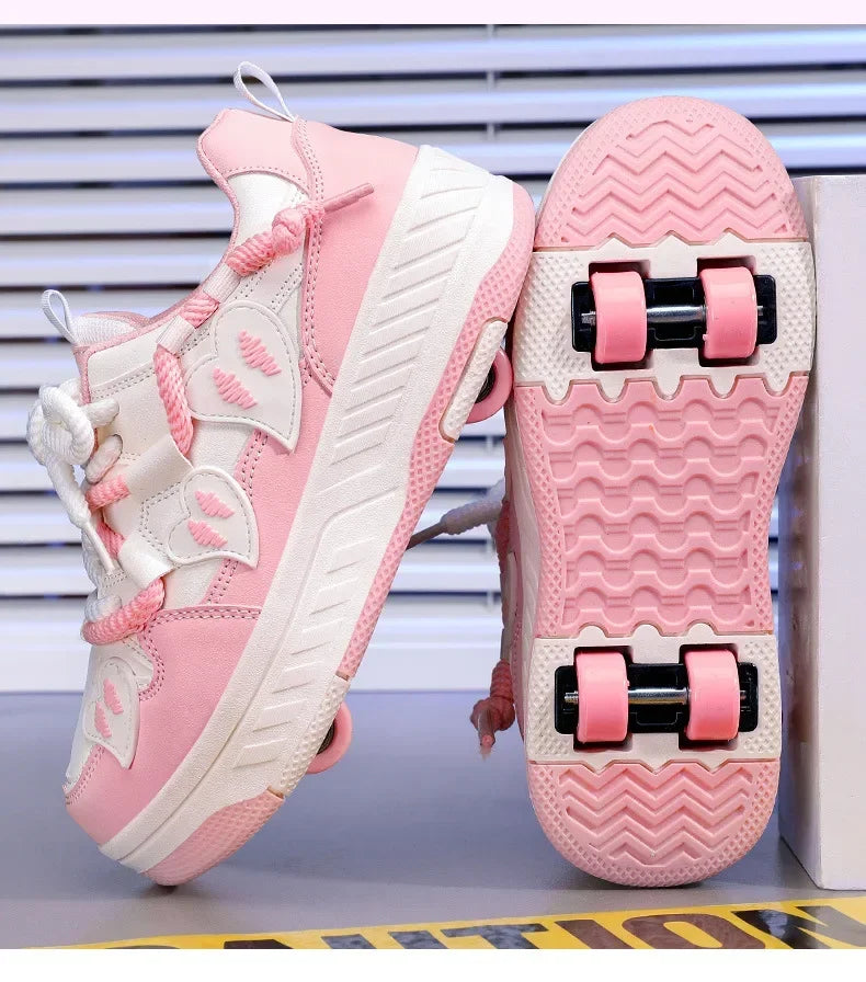 4 Wheels Roller Skate Shoes for Boys Girls Sneakers with Detachable Wheels Sport Shoe for Kids Removable Pulley Skate Skating