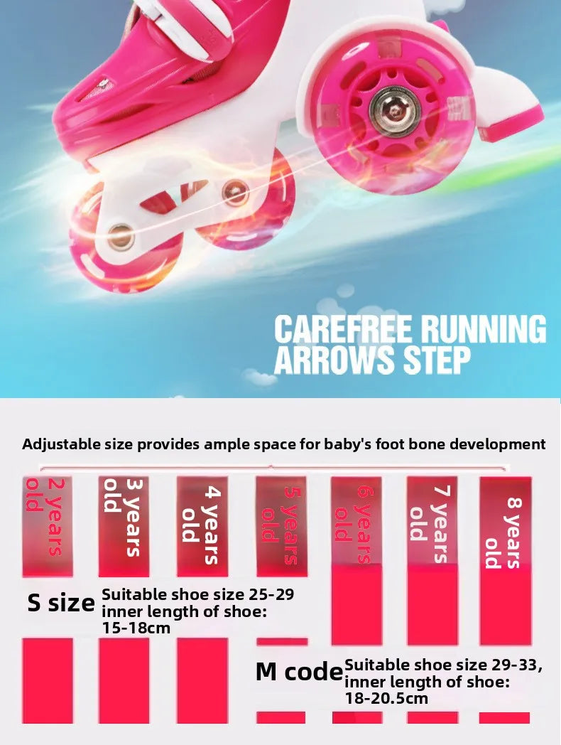 Flash Double Row Roller Skates Shoes Children's Speed Ice Skates Beginner 4-wheel Roller Skates Adjustable Size Rollers for Kids