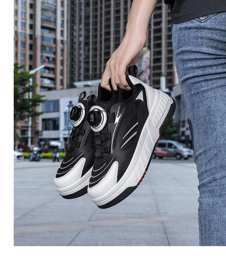 Detachable Wheel Roller Skate Shoes Children's Speed Roller Skates Boys' Sports Racing Sneaker with 2 Wheels Ice Skating Shoes