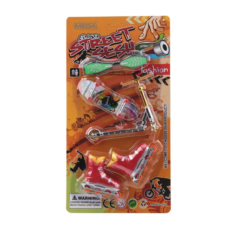 Plastic Fingerboard Toys with Scooter Roller Skating Shoes Tools Wooden Skateboard Platform Finger Skteboard Kits for Kids