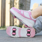 Double Row 4-Wheel Skates Roller Shoes with Wheels Dual-Purpose Racing Roller Sneakers Skateboard Shoes Speed Roller Skate Shoes