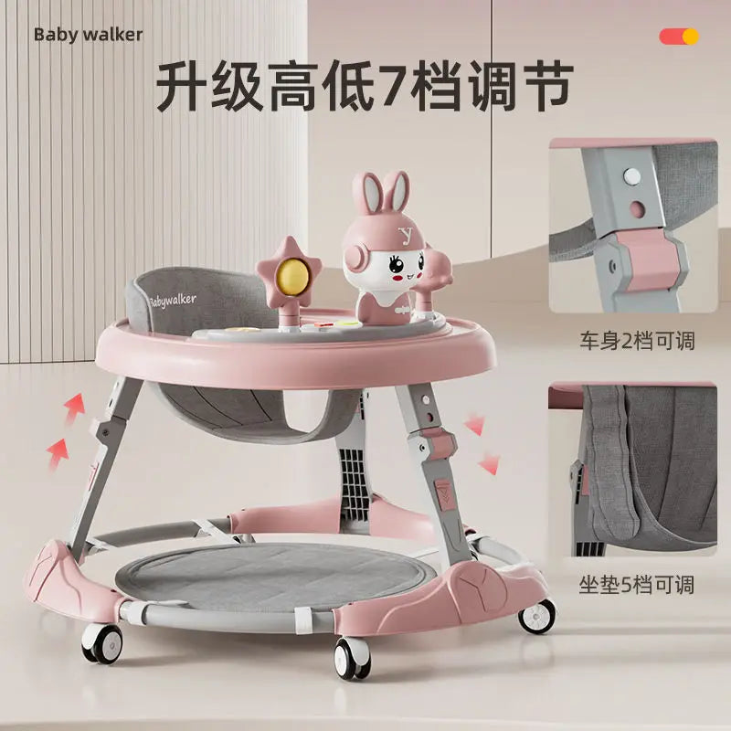 Baby Walker 7-speed Adjustable Music Multi-function Anti-O-leg Anti-rollover Folding Baby Walker for 6-18 Months