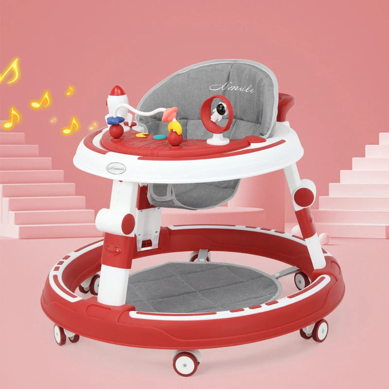Foldable and adjustable baby multi-function walker Newborn learning cart with music with wheels and seats