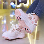 Removable Pulley Skate Skating Roller Skate Shoes for Boys Girls Upgraded Speed Sneakers with 4-Wheels for Kids Racing Skates