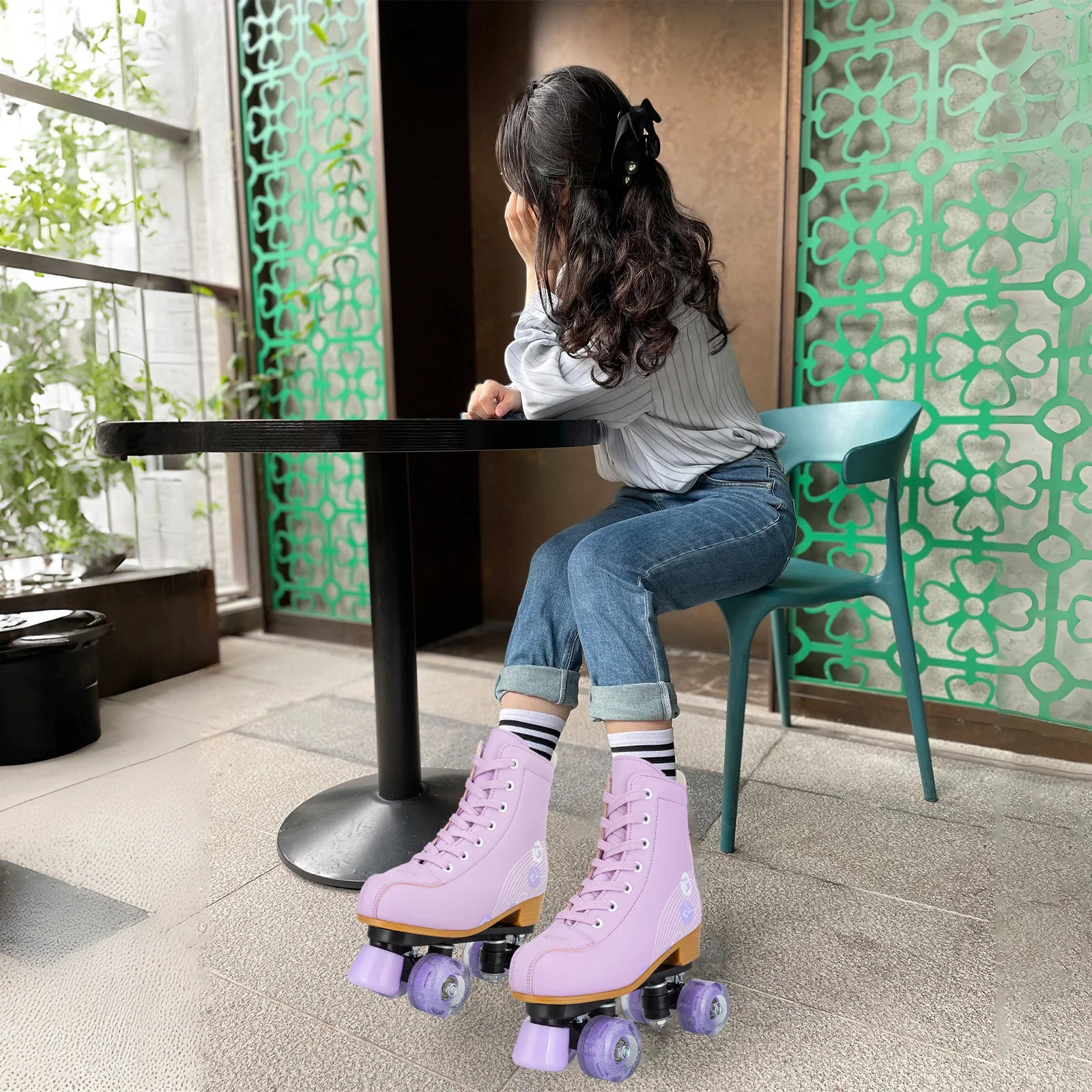 Pink Purple Blue Women Double Row Roller Skates Leather Breathable 4 wheel Sliding Skating Rollers sneakers size 31 32 33 34 35