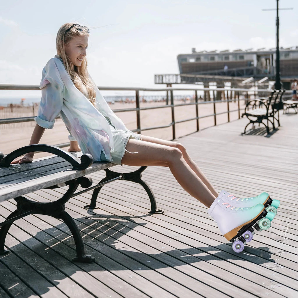 size 32 -41 Leather Double Row Roller Skates Inline Skate Shoes 4 Wheels Sneakers Women Men Adults Outdoor Sports Ice Skating