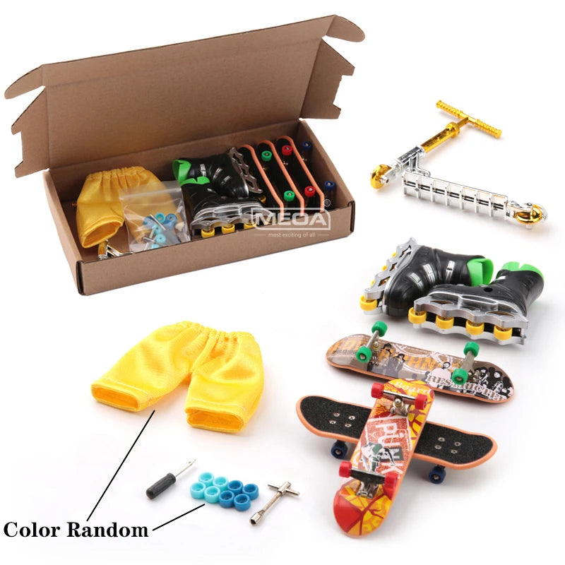 3 Pcs Frosted Surface Alloy Finger Skateboard Box Packag Beginner Kits Mini Scooter Sports Pants Roller Skates Indoor Home Toys