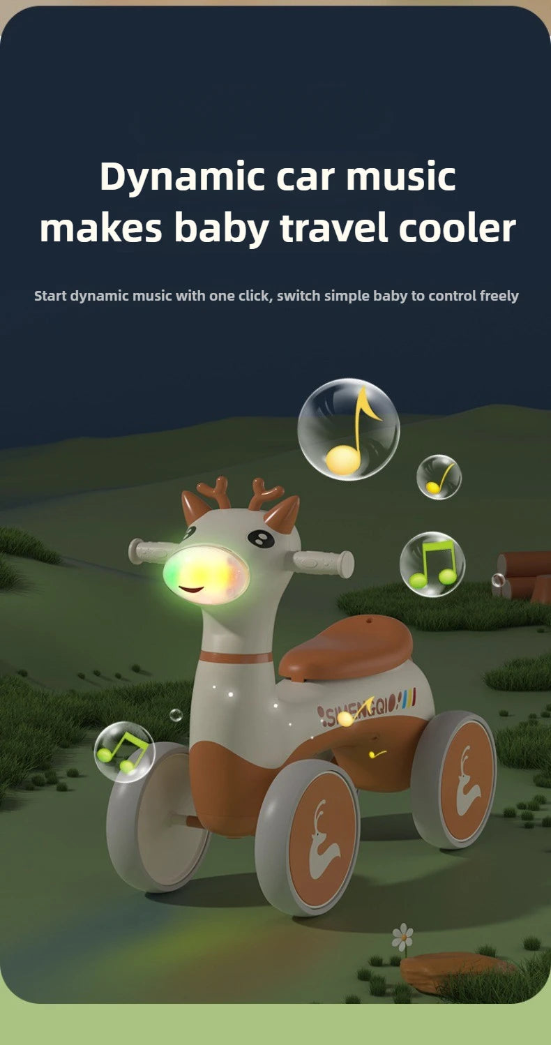 Four Wheels Children Balance Bike with Music Lights Infant Baby Walker Toddler First Bicycle Ride on Toy Gifts for Kids Aged 1-3