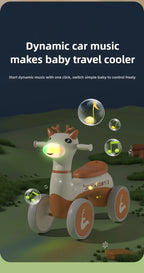 Four Wheels Children Balance Bike with Music Lights Infant Baby Walker Toddler First Bicycle Ride on Toy Gifts for Kids Aged 1-3