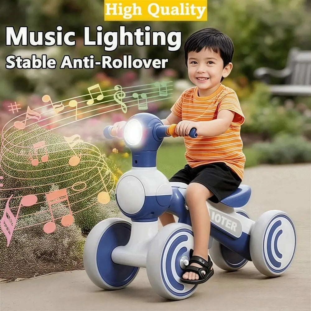 Mini Baby Balance Bike with Music & Lights Anti-slip Children Bicycle 4 Wheels Multifunction Walker Balancing Scooter