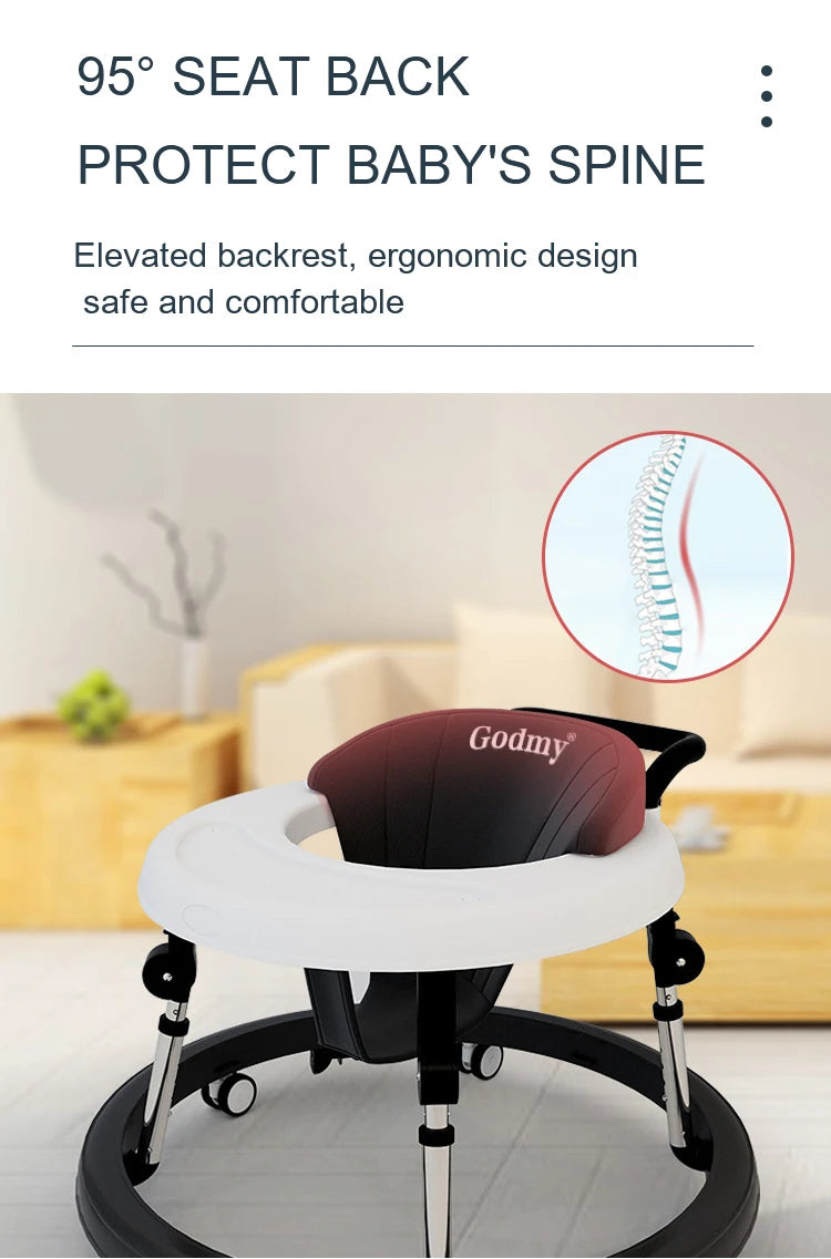 5-18M Baby Walker With Wheels Baby Toddler Foldable Multifunctional Anti-Rolling Anti-O-Leg Walker Height Adjustable Seat