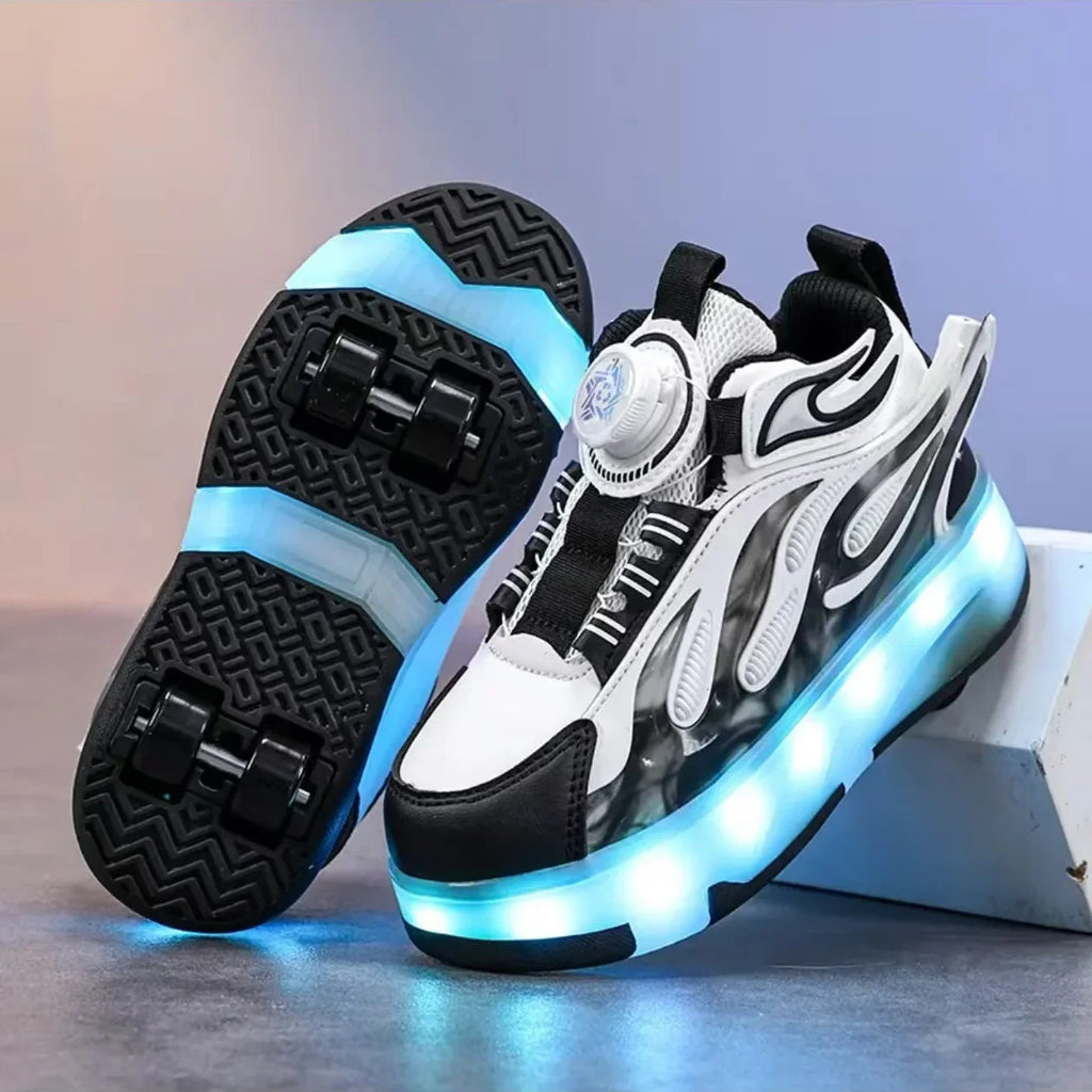 Roller Sneakers Kid Sport Gym Footwear Roller Skates 4 Wheels USB Charge Illuminated Shoes Boys Girls Casual Skateboard Shoes
