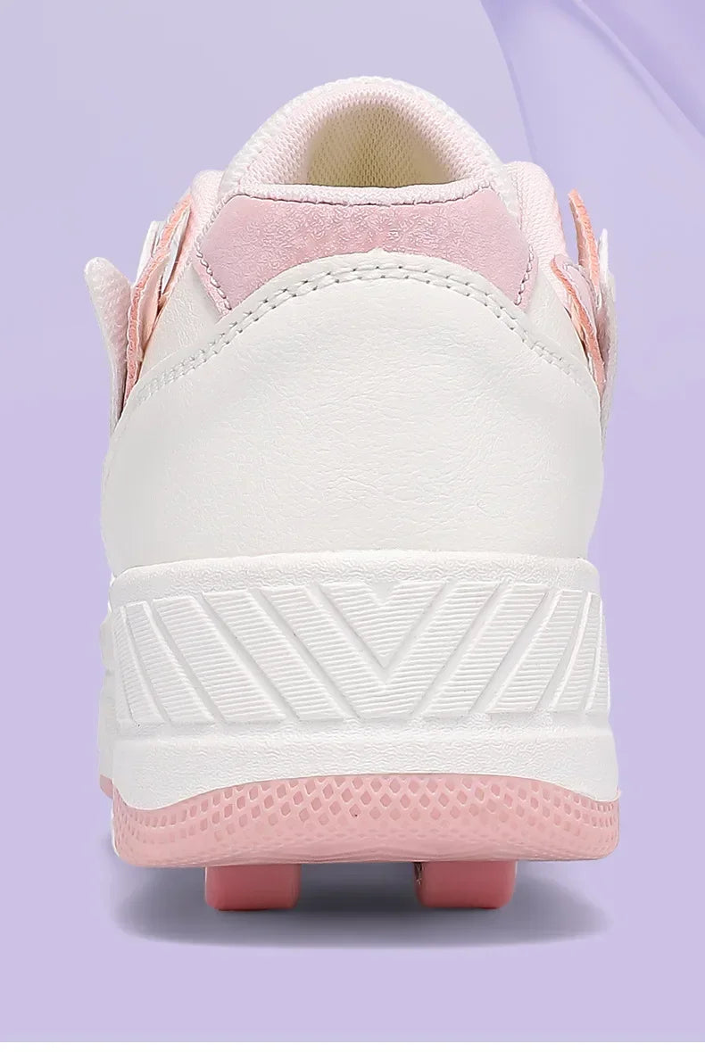 Removable Pulley Skate Skating Roller Skate Shoes for Boys Girls Upgraded Speed Sneakers with 4-Wheels for Kids Racing Skates