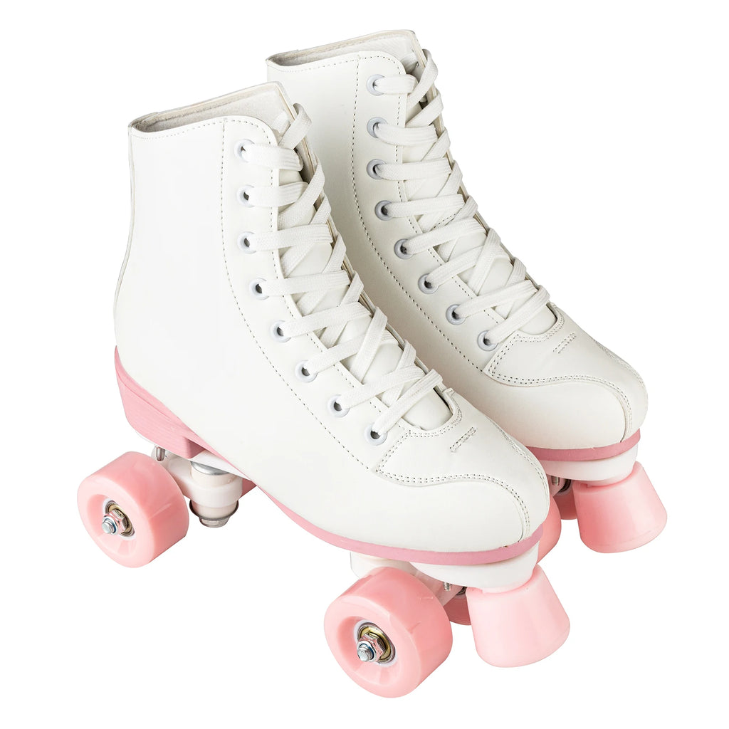 size 32-40 White Roller Skates for Women PU Leather Sneakers Flash Wheels Shoes for Beginners Teens for Woman Girls Boys Adult