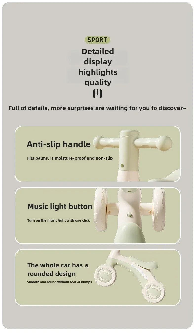 Riding Toy Balance Bike Silent Glider Learning Walker Children's Training Riding Belt Safety Wheel Indoor Outdoor Birthday Gift