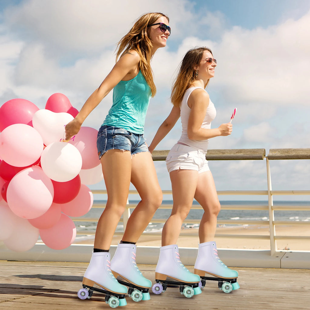 size 32 -41 Leather Double Row Roller Skates Inline Skate Shoes 4 Wheels Sneakers Women Men Adults Outdoor Sports Ice Skating