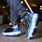 Roller Sneakers Kid Sport Gym Footwear Roller Skates 4 Wheels USB Charge Illuminated Shoes Boys Girls Casual Skateboard Shoes