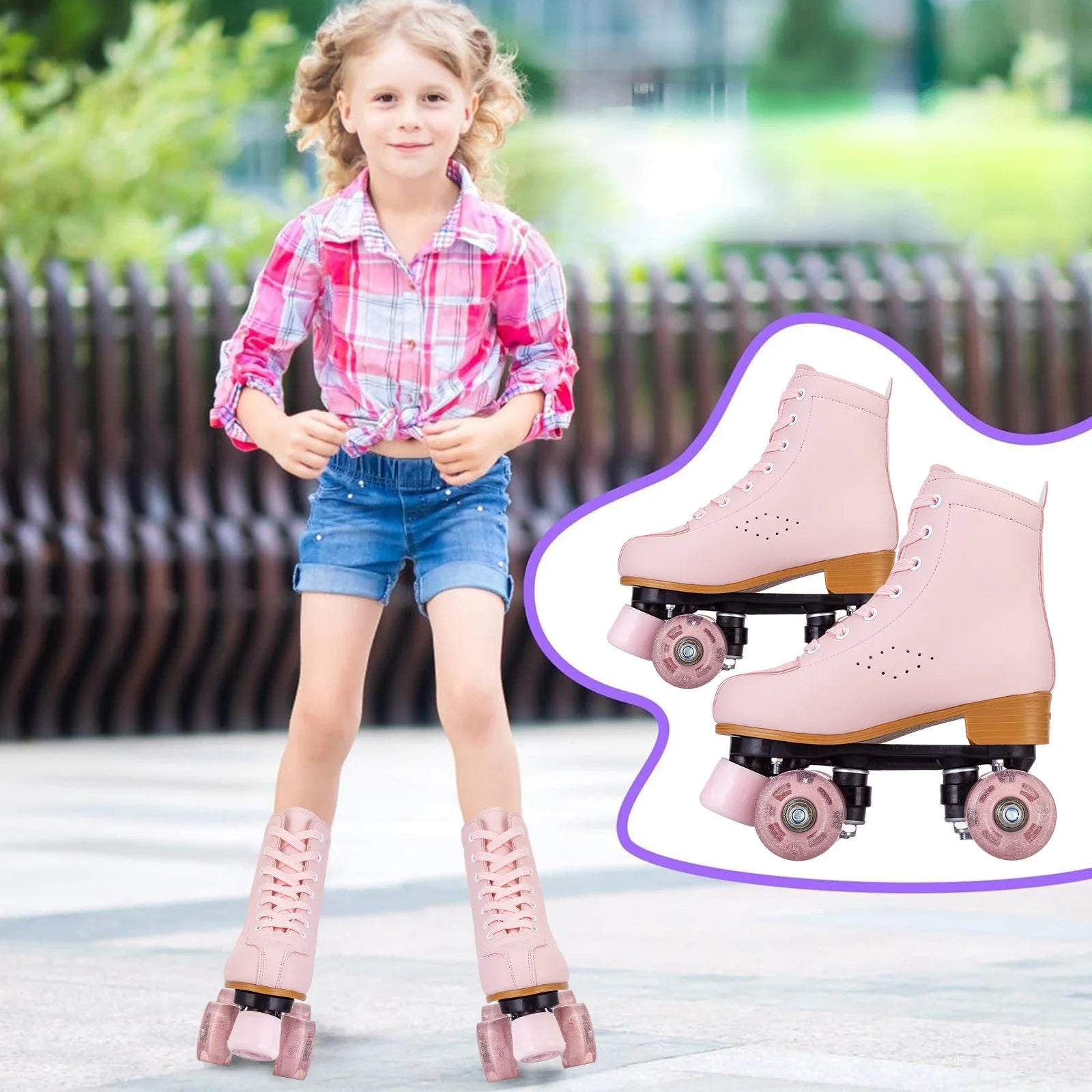 Pink Purple Blue Women Double Row Roller Skates Leather Breathable 4 wheel Sliding Skating Rollers sneakers size 31 32 33 34 35
