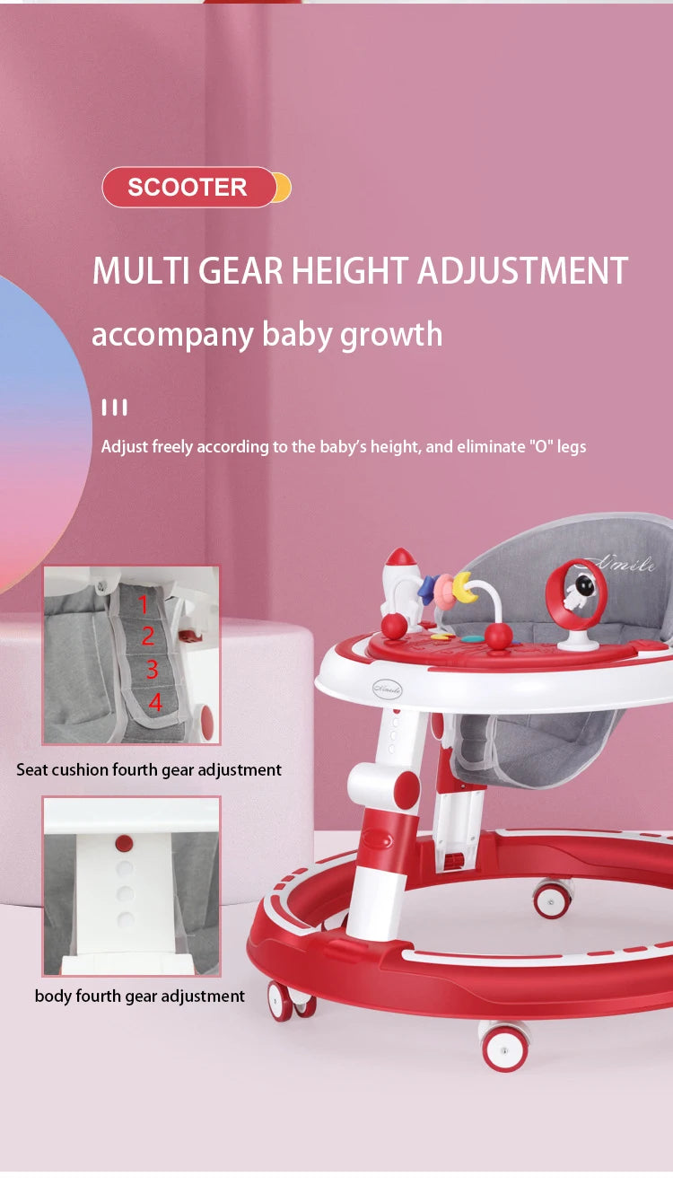 Foldable and adjustable baby multi-function walker Newborn learning cart with music with wheels and seats