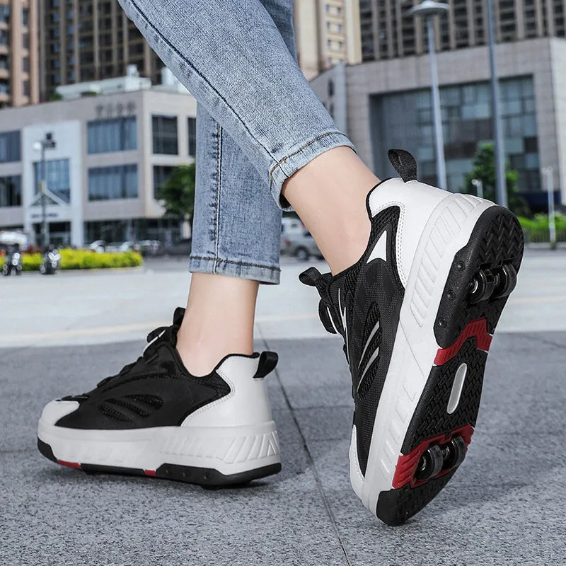 Detachable Wheel Roller Skate Shoes Children's Speed Roller Skates Boys' Sports Racing Sneaker with 2 Wheels Ice Skating Shoes