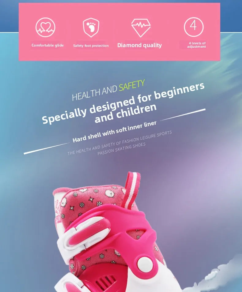 Flash Double Row Roller Skates Shoes Children's Speed Ice Skates Beginner 4-wheel Roller Skates Adjustable Size Rollers for Kids