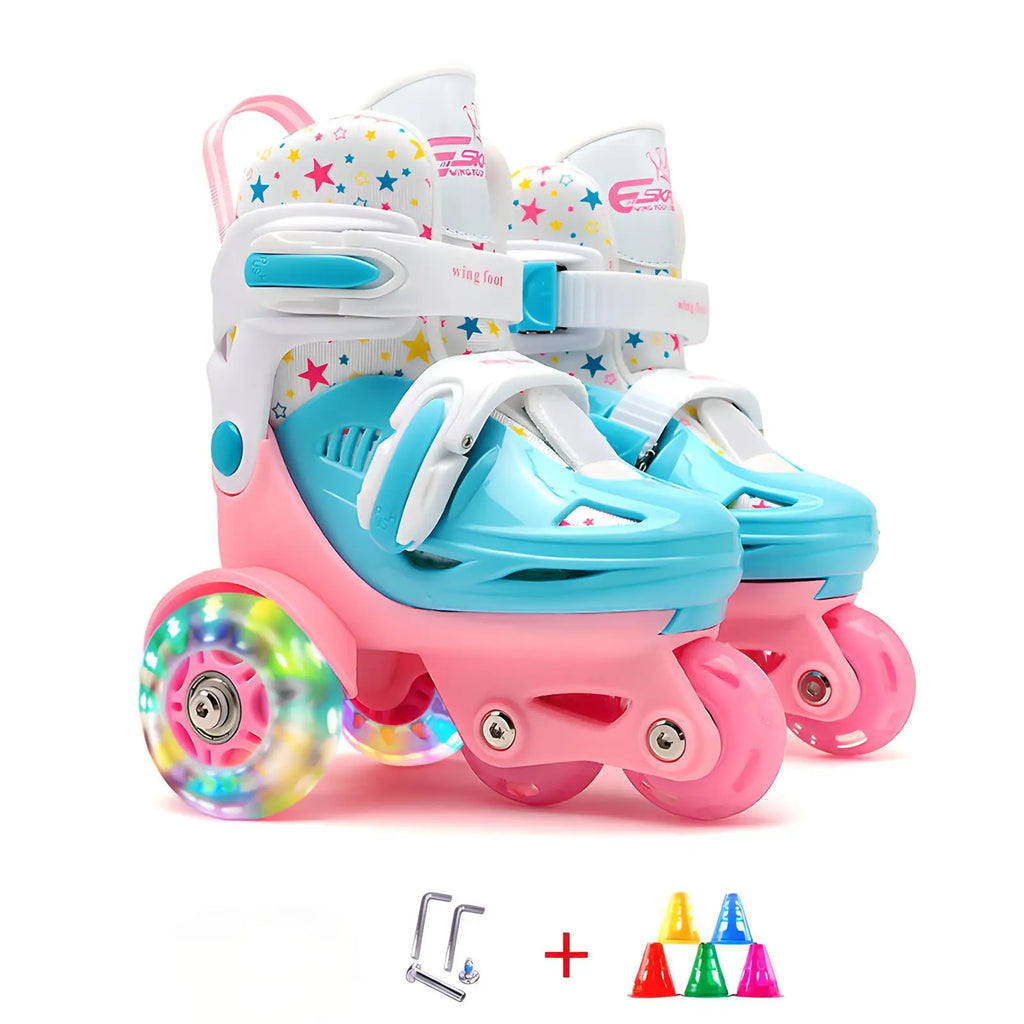 Kids Roller Skates Beginners Three-Point Roller Skates with Light up Wheels Adjustable Safety Assist Roller Skating Shoes