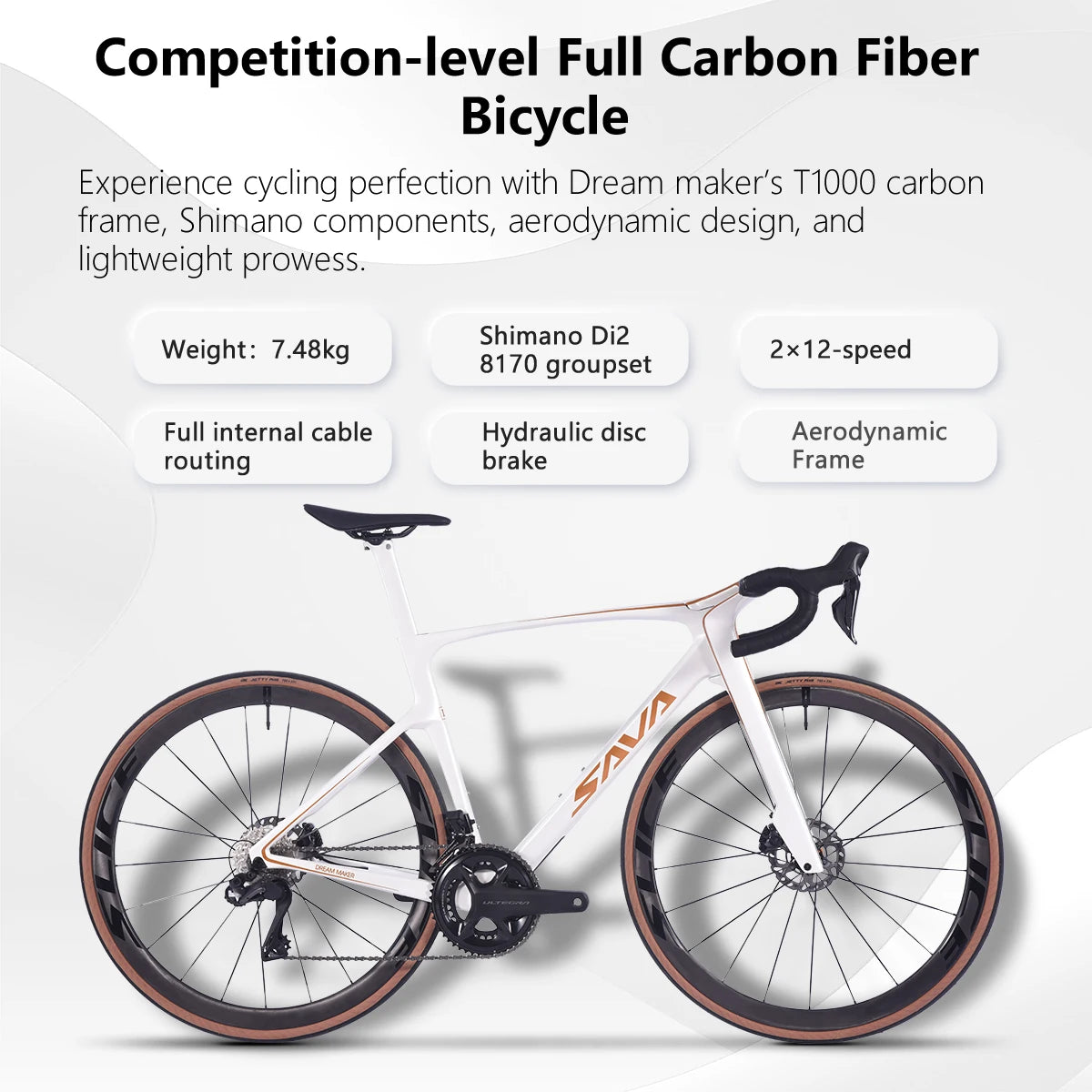 SAVA Dream Maker Full Carbon Road Bike Electronic Shift SHIMAN0 Ultegra 8170 Di2 24-Speed 7.4kg Race Bike