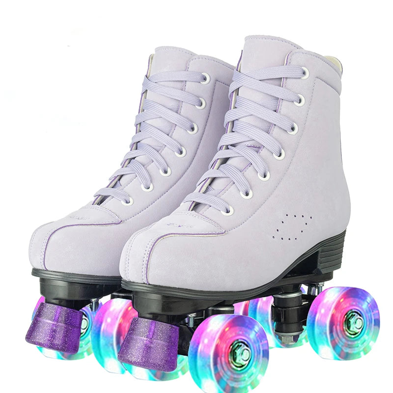 Pink Purple Blue Women Double Row Roller Skates Leather Breathable 4 wheel Sliding Skating Rollers sneakers size 31 32 33 34 35