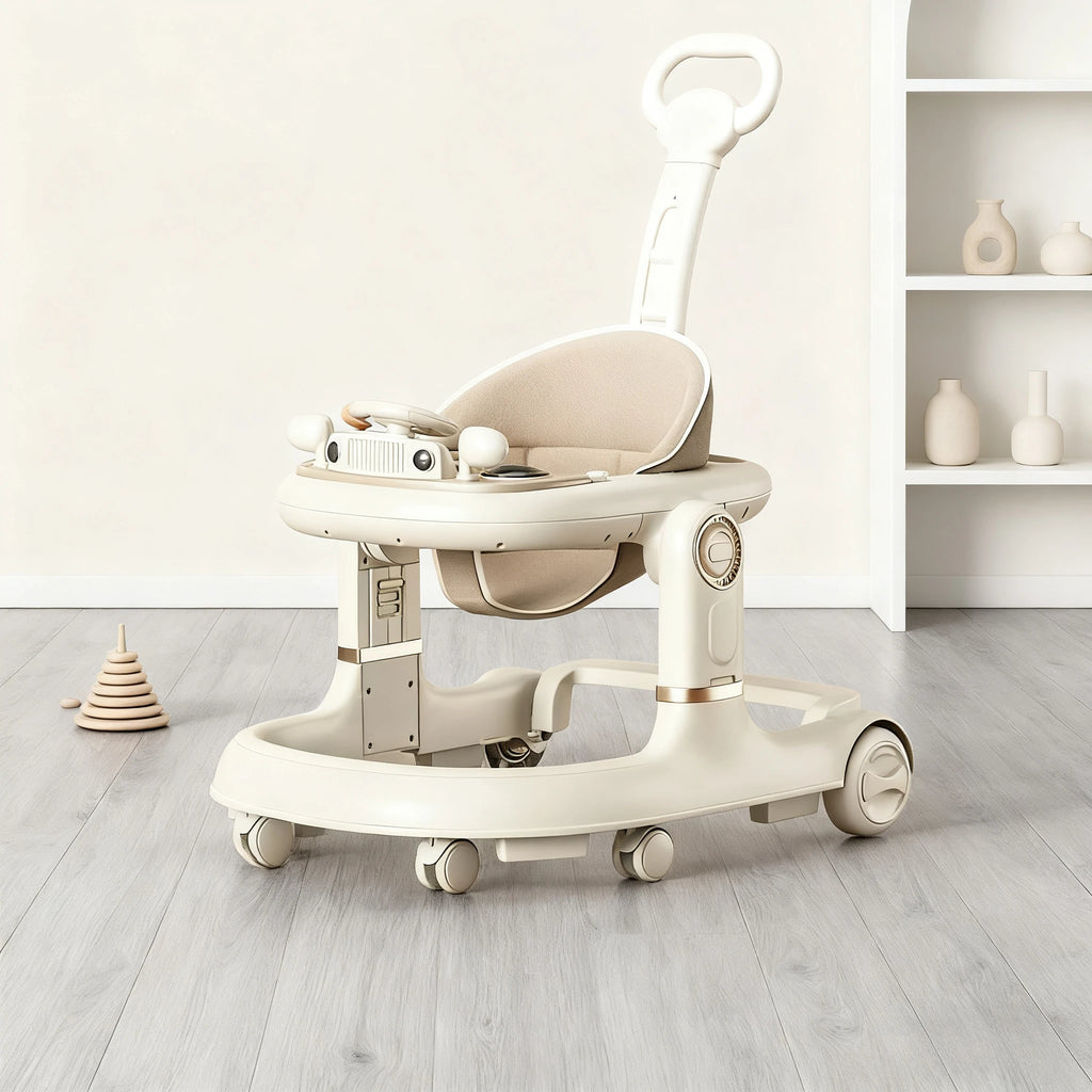 New 4-in-1 Multifunctional Baby Walker Anti-Bow Legs Anti-Tip Design 360° Swivel Silent Wheels Suitable 6-18 Months Solid Color