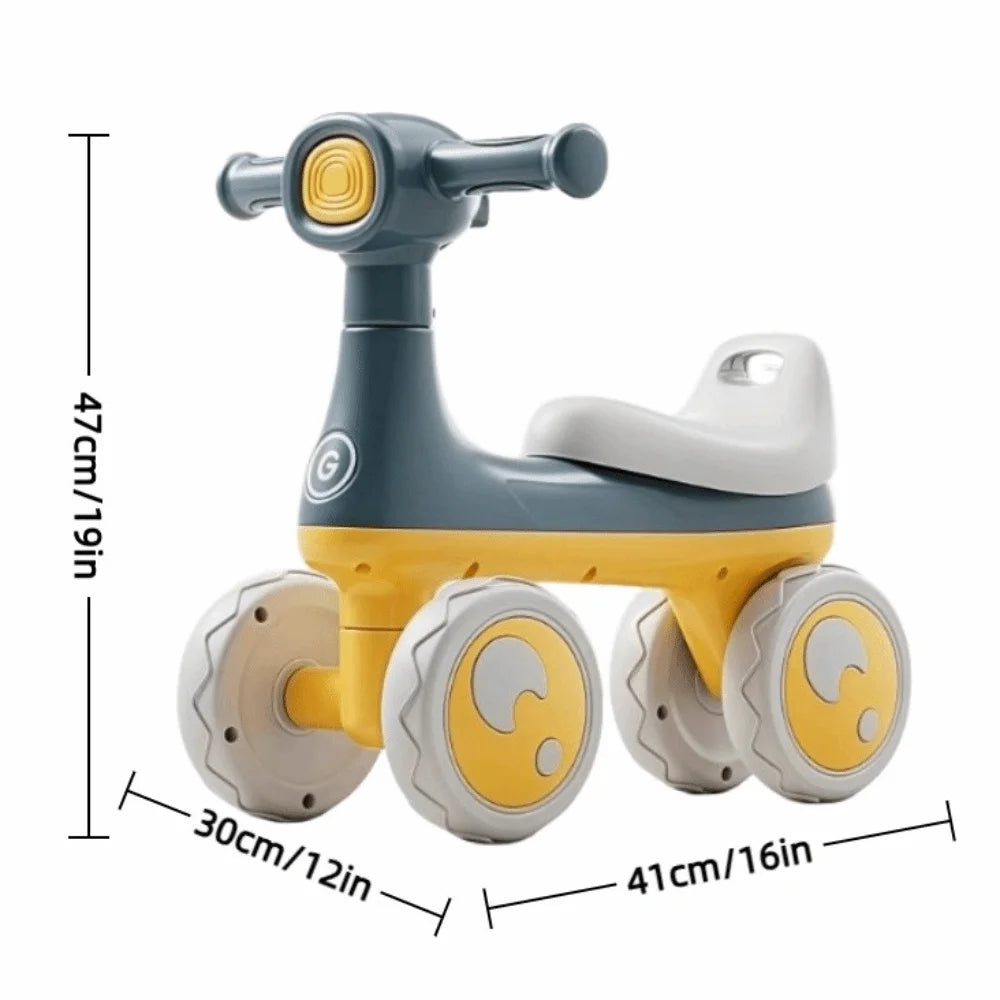 Cute 4 Wheels Baby Balance Bike with Music & Light Cartoon Mini Walker Balancing Sturdy Anti-slip Kids Scooter For 1-3 Years Old